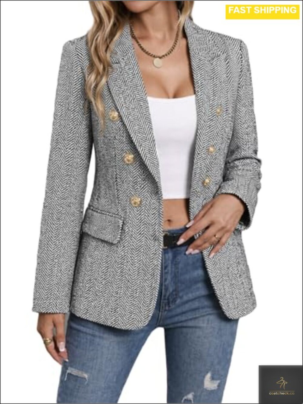 Tweed Blazer Plaid Jacket Business Casual Coat